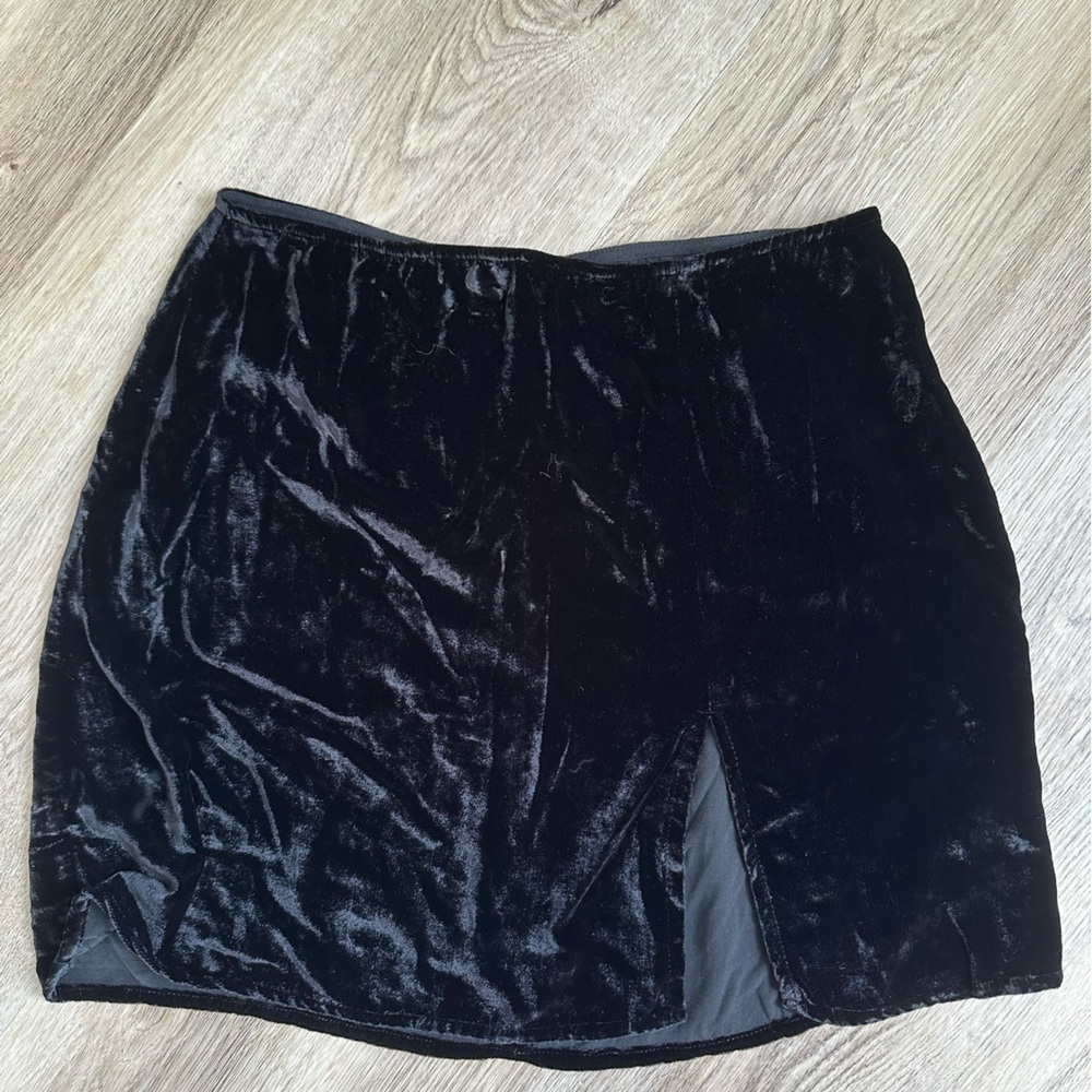 Reformation black suede slit skirt